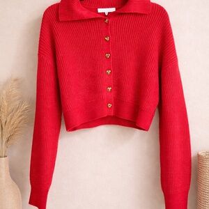 Elegant Red Heart Button Cardigan